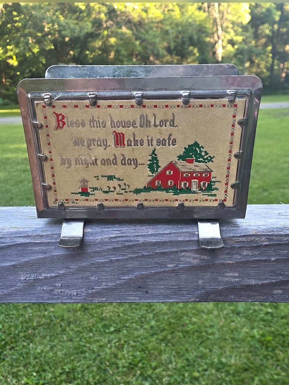 VTG 1950 Bless this House Oh Lord Silver Color Plated Napkin Holder